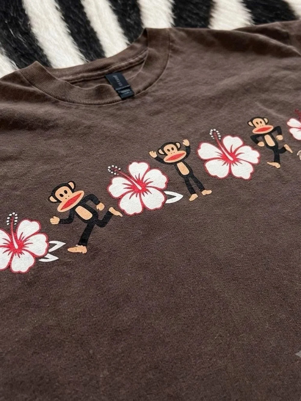 Gildan Brown Short Sleeve Tee with Paul Monkey & Hibiscus Graphic